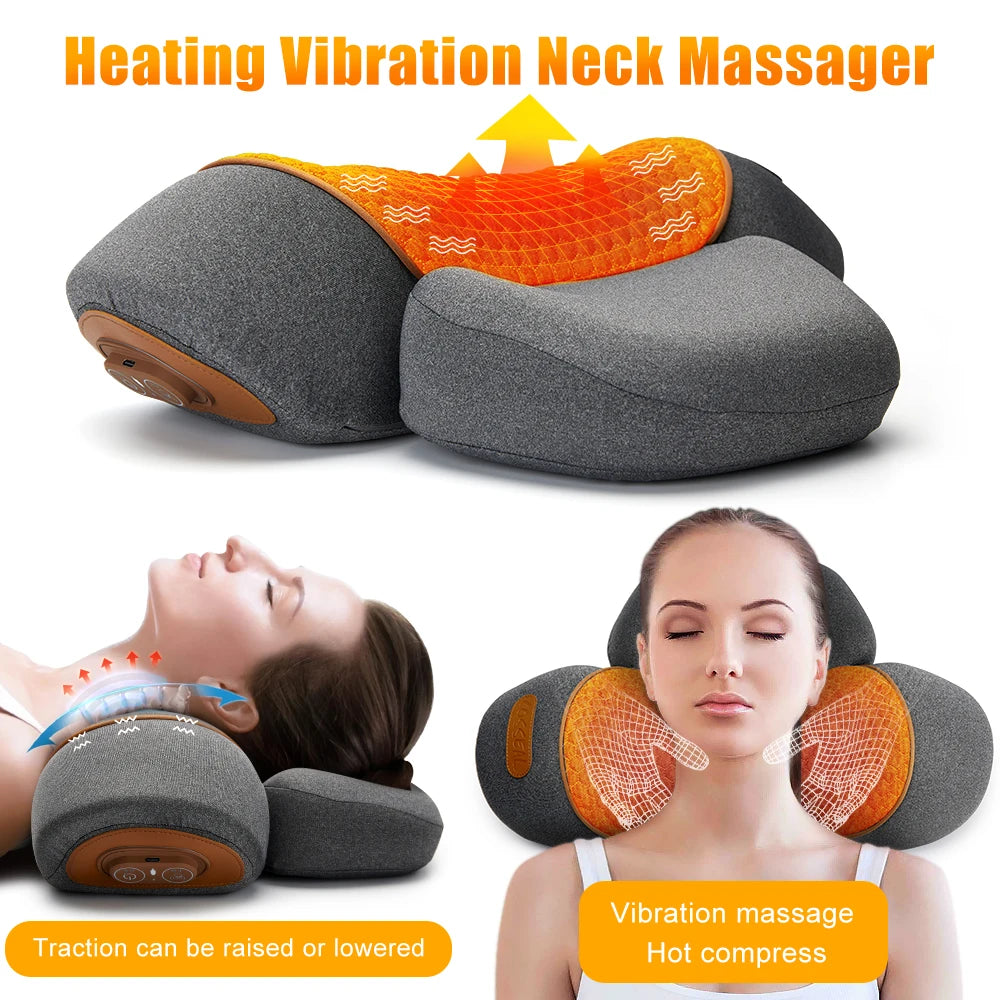 ThermaVibe™ Neck Relief Pillow — Soothing Heat, Gentle Stretch & Targeted Vibration
